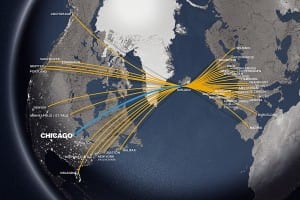 Icelandairs rutekart . Selskapet vil neste år fly til 40 destinasjoner hvorav 15 i  Nord-Amerika. (Icelandair.is) Klikk for større utgave av bildet 