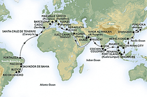 Seilingskartet for MSC Lirica (MSC Cruises)