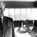 Arne Jacobsen in room at Royal 1960