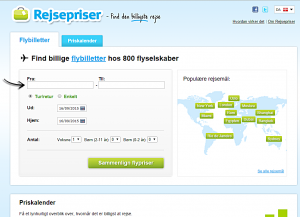 (screenshot: rejsepriser.dk. Siden findes også i en norsk udgave) 