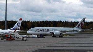 Qatar Airways flyr med Boeing B 787 Dreamliner på Oslo- Gardermoen (Â©otoerres)