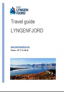 Forsiden av Visit Lyngenfjords reiseguide. Nederst på siden finner du linker til nedlasting av guiden i pdf-format