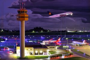 Hamburg: Miniatur Wunderland - Flyplass - Natt - Tyskland