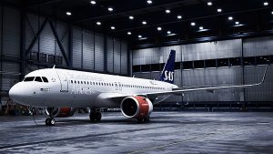 Sol Viking - SAS sin første Airbus A 320 i hangaren før første tur (Bildekilde: SAS AB)