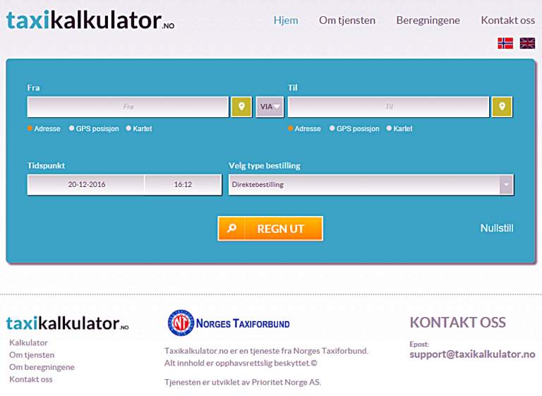 Screenshot - Taxikalkulator.no