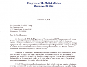 Faksimile av brevet fra kongresspolitikerne til Donald Trump (screenshot: larsen.house.gov)