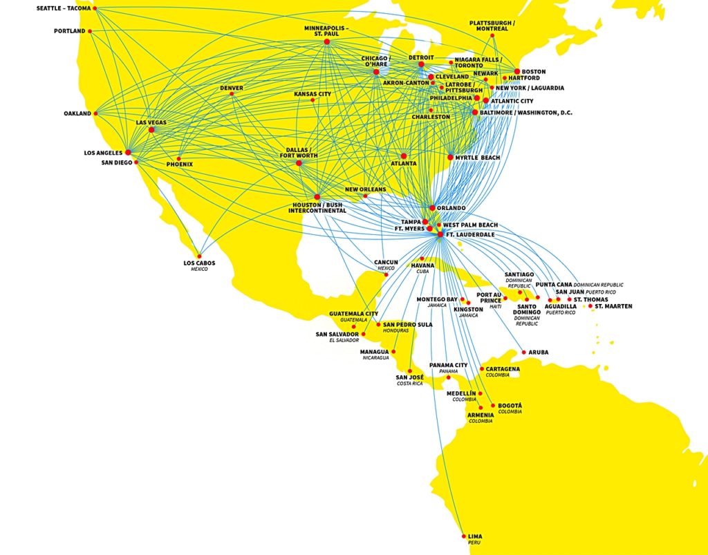 Spirit Airlines rutekart 2017