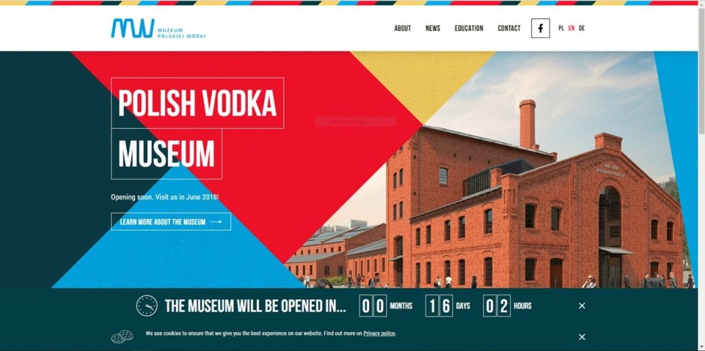 Det polske vodkamuseet i Warszawa - skjermbilde - nettside
