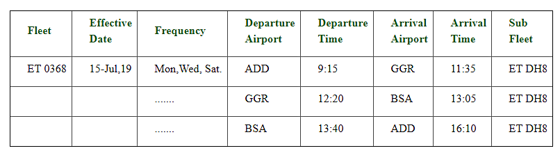 Ethiopian airlines - Skjermbilde - ruteplan 
