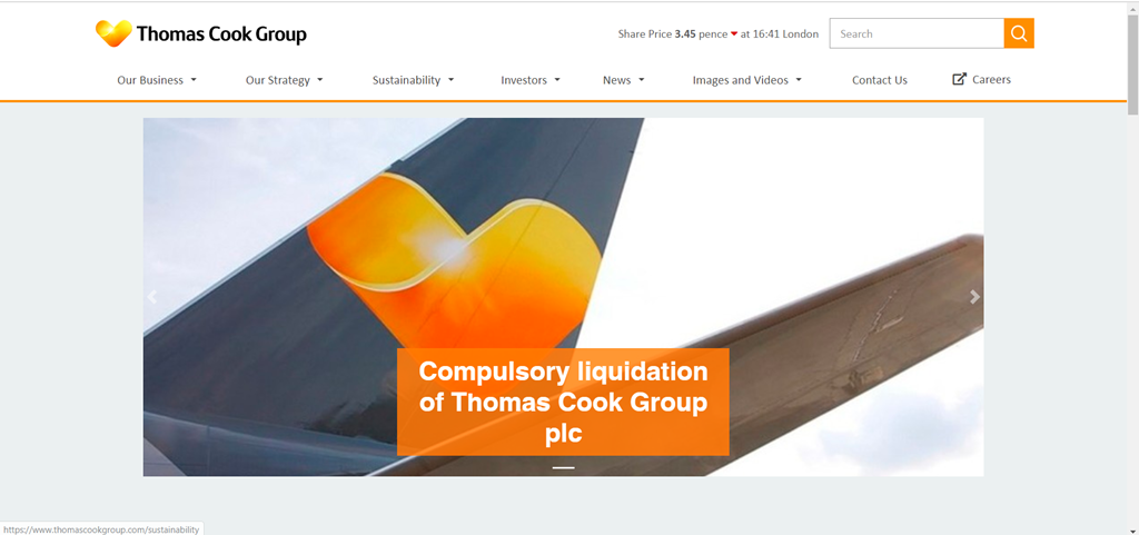 Thomas Cook Group - Konkurs - skjermbilde - 2019 