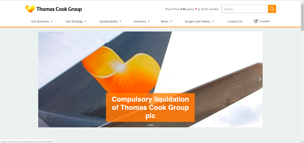 Thomas Cook Group - Konkurs - skjermbilde - 2019