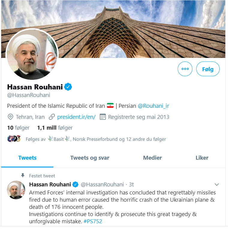 Skjermdump - Hassan Rouhani - President - Iran