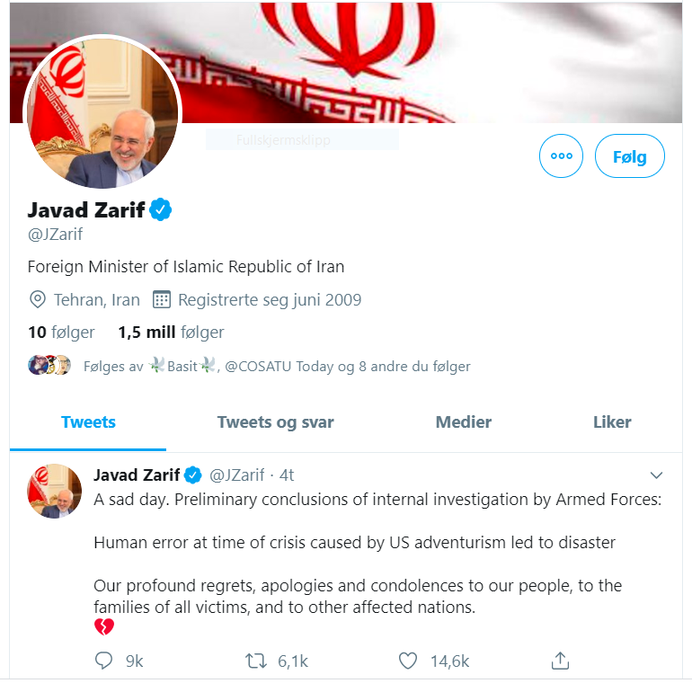 Skjermdump - Javad Zariff - utenriksminister - Iran