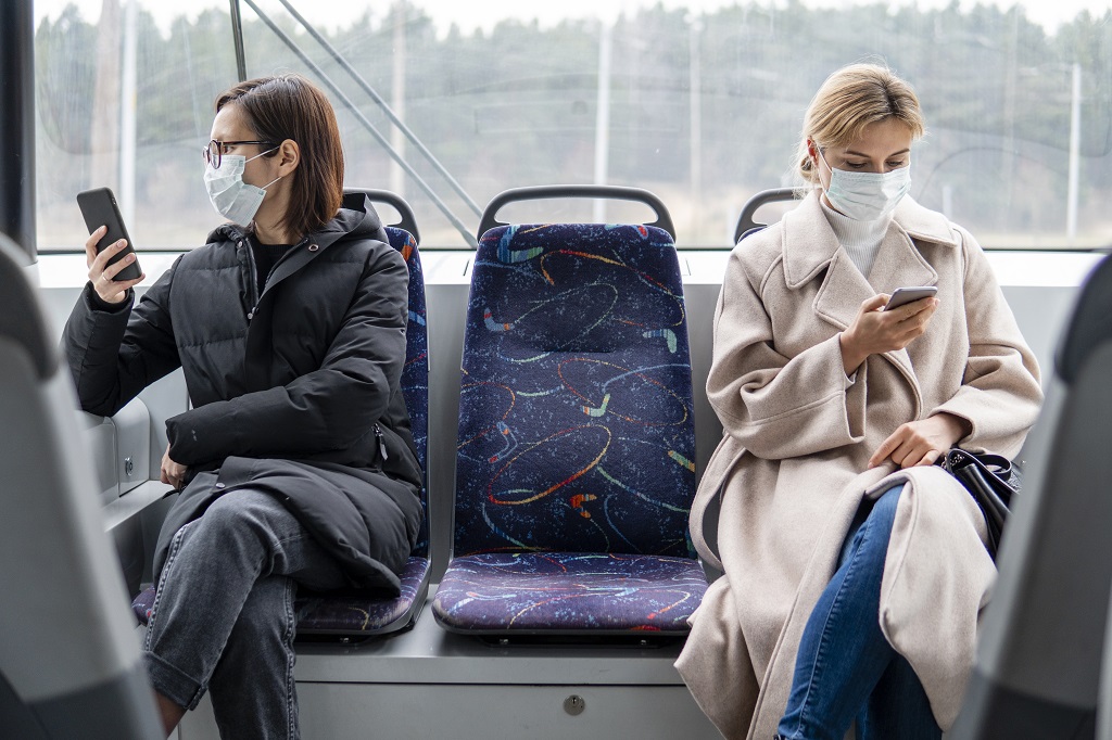 Munnbind - Koronasmitte - kvinner - buss- smartphones - Vipps - Betalingsmidler - Dinero