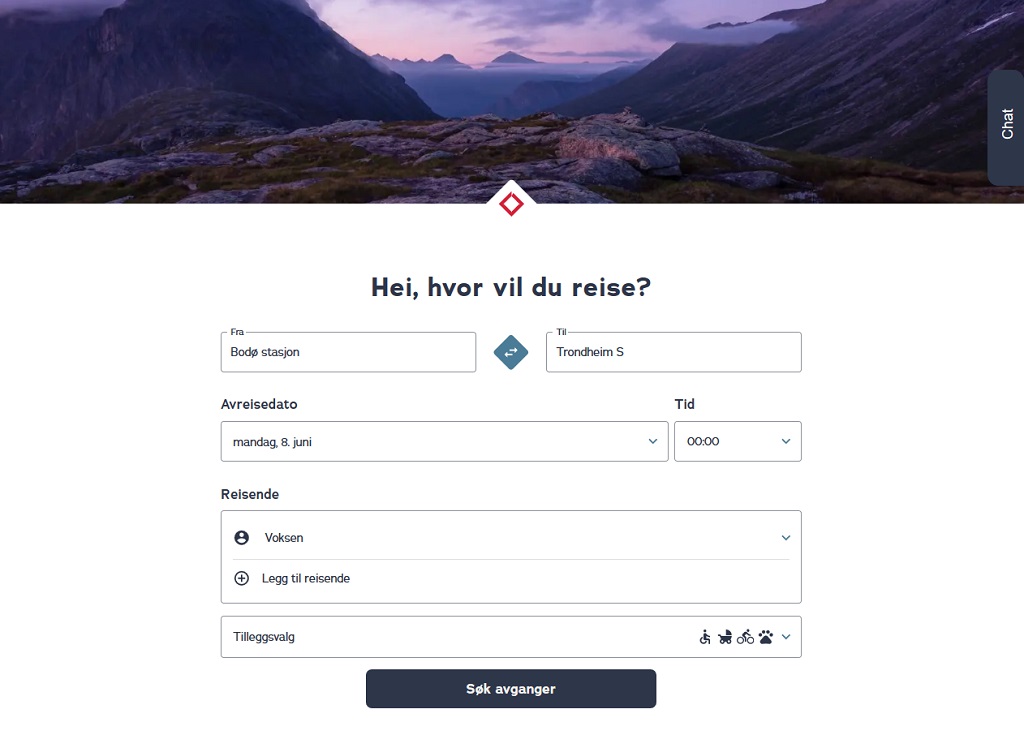 SJ Norge - Nettside - Billettbestilling