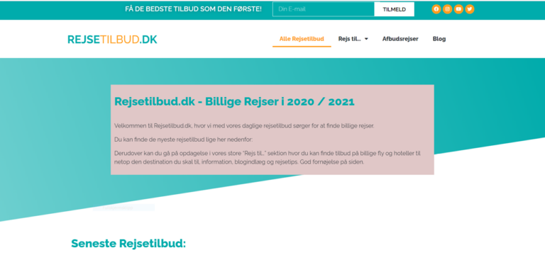 Rejsetilbud.dk - skjermdump - Reisenettside - Danmark