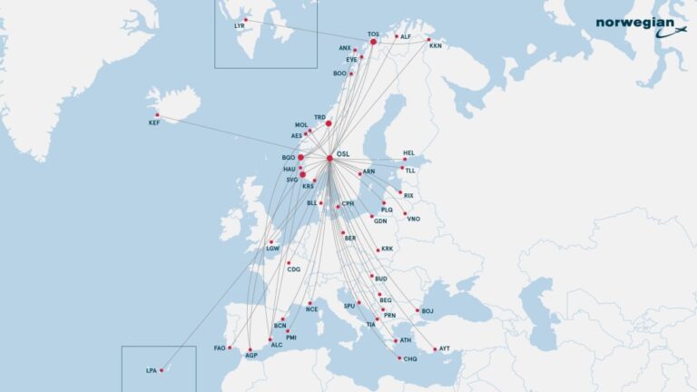 Norwegian - Rutekart - Destinasjoner - Sommeren 2021