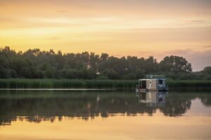 Husbåt - Innsjø - Solnedgang - Brandenburg - Tyskland