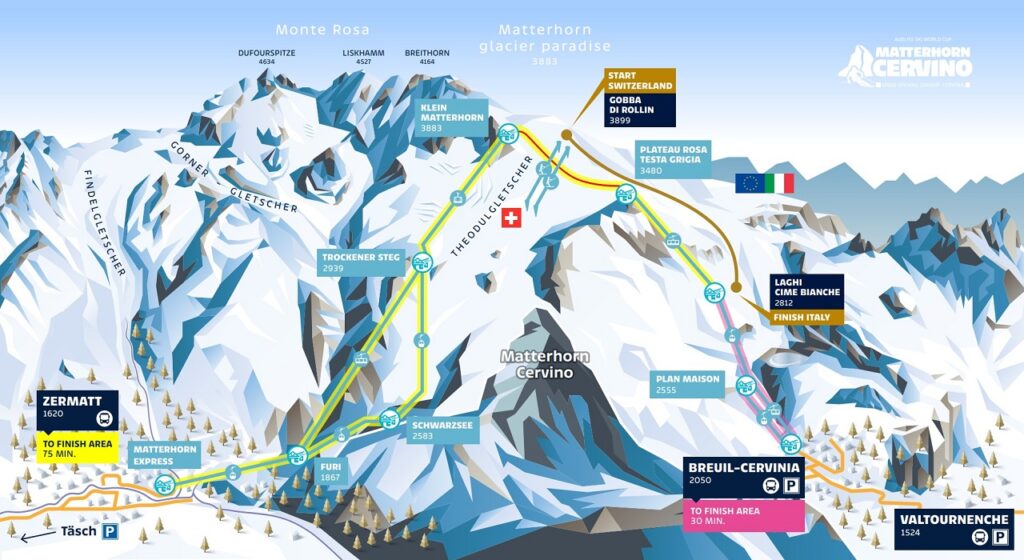 Løypekart - Matterhorn - Zermatt-Cervinia World Cup - Sveits - Italia - 2022