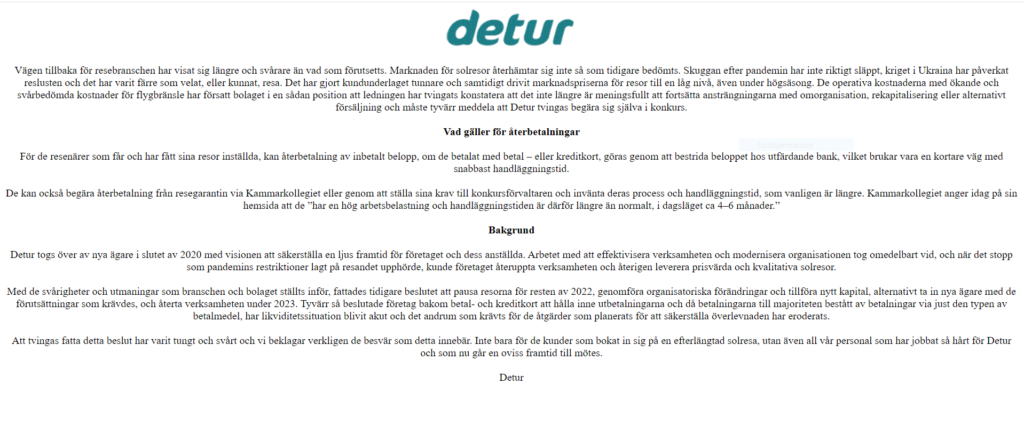 Detur - Skjermdump - Nettside - Konkurs - oktober 2022 