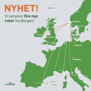 Widerøe - Rutekart - Sommerrruter til utlandet 2023